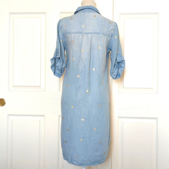 Anthropologie Cloth & Stone Gold-Dotted Chambray Dress - Picture 8 of 12